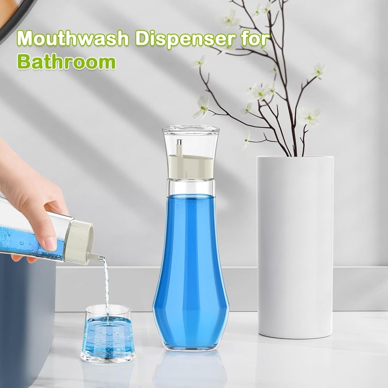 BTIFU Glass Mouthwash Dispenser for Bathroom, 8.8 oz Refillable Mouthwash Container With Lid Cup, Small Clear Mouthwash Bottle for Countertop - Image 2